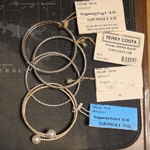 Silver Pearl Accent Bracelet Set